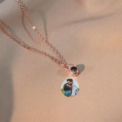 Custom Projection Photo Necklace, Personalized Round Memorial Necklace