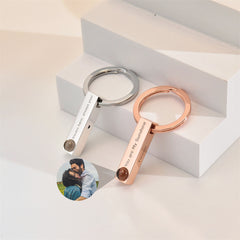 Custom Projection Picture Keychain, Personalised Memorial Photo Keyring, Bar Keychain With Engraved Text
