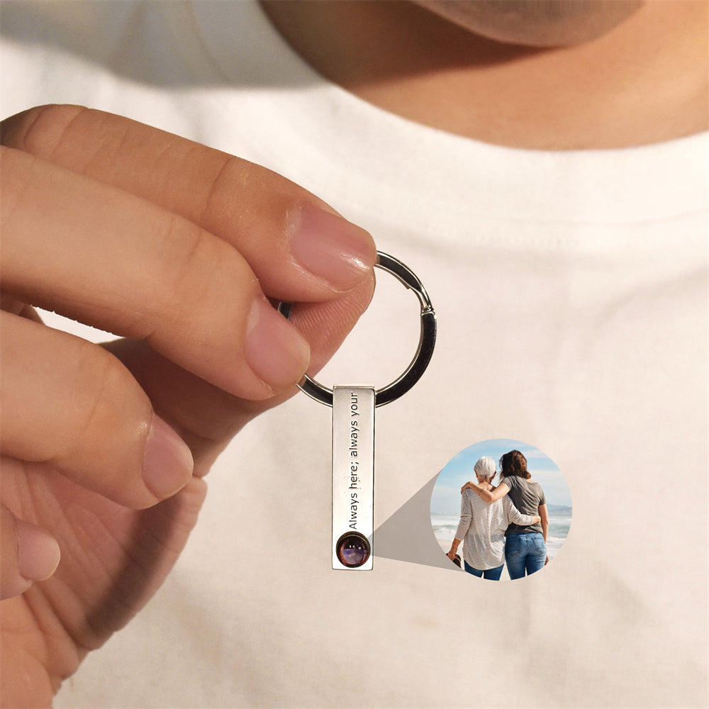Custom Projection Picture Keychain, Personalised Memorial Photo Keyring, Bar Keychain With Engraved Text