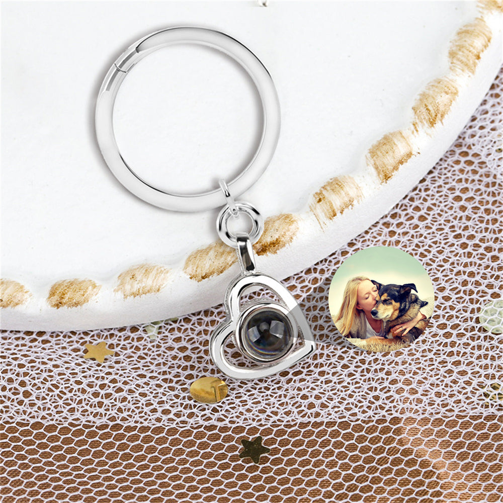 Personalised Projection Picture Keychain, Custom Photo Heart Keyring