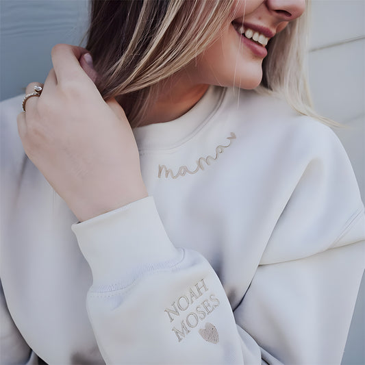 Custom Mama Embroidered Sweatshirt With Kids Names, Pregnancy Reveal Gift for New Mom, Mother's Day Gift