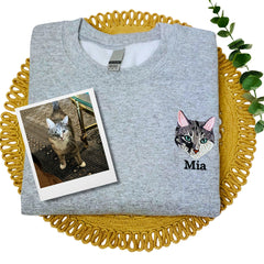 Personalized Pet Photo Embroidered Sweatshirt, Custom Pet Face and name Sweatshirt, Pet Cartoon Sweatshirt, Gift for Pet Lovers