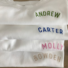 Personalized Name Embroidered Sweatshirt, Curved Circle Chest Name, Gift for Birthday, Anniversary, Valentines Day