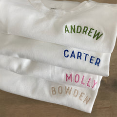 Personalized Name Embroidered Sweatshirt, Curved Circle Chest Name, Gift for Birthday, Anniversary, Valentines Day