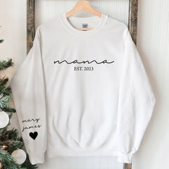 Personalized Mama Sweatshirt with Kids Names Sleeve, Est Date Mom Sweatshirt, Gift for Mother