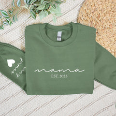 Personalized Mama Sweatshirt with Kids Names Sleeve, Est Date Mom Sweatshirt, Gift for Mother