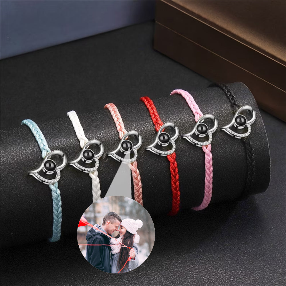 Personalized Heart Photo Projection Braided Bracelet