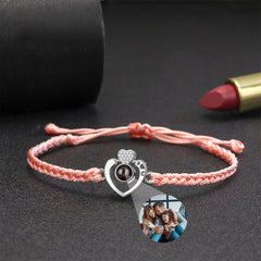 Personalized Heart Photo Projection Bracelet Braided Rope