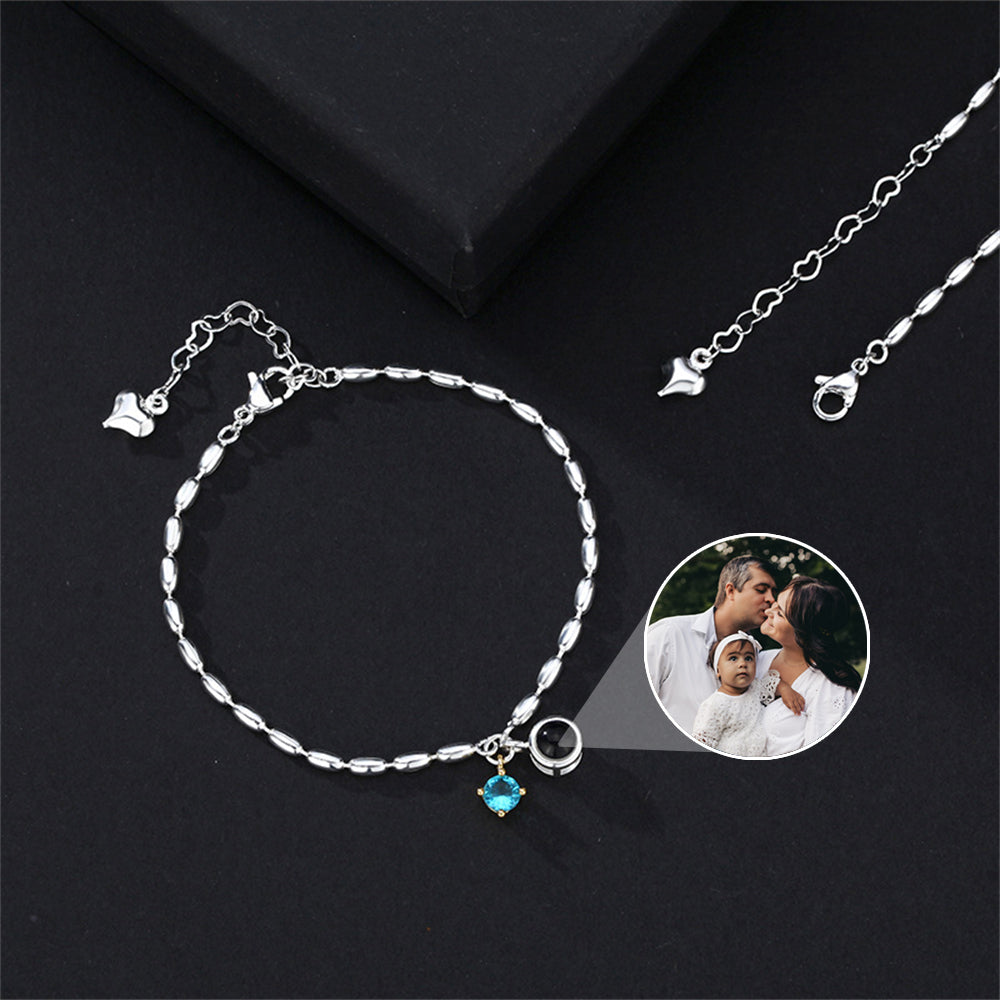 Personalized Photo Projection Bracelet With Birthstone