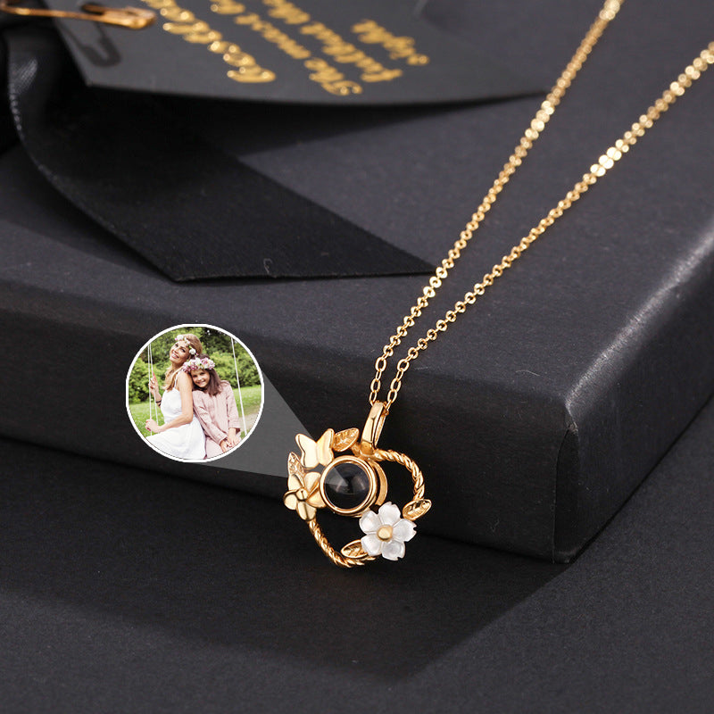 Personalized Heart Flower Photo Projection Necklace