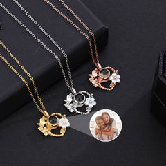 Personalized Heart Flower Photo Projection Necklace