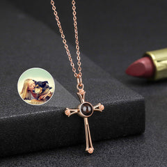 Personalized Cross Photo Projection Necklace