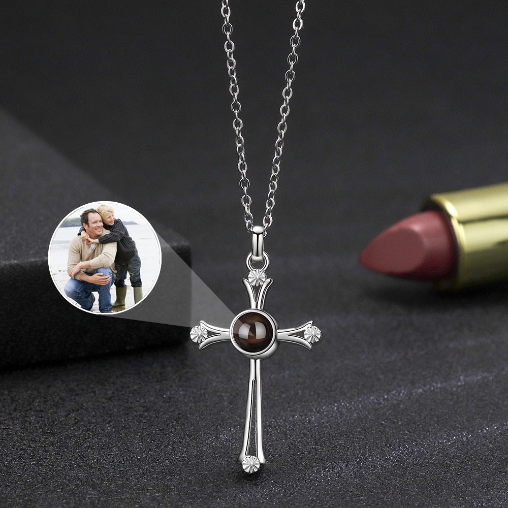 Personalized Cross Photo Projection Necklace