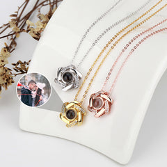 Personalized Photo Projection Necklace With Diamond Flower