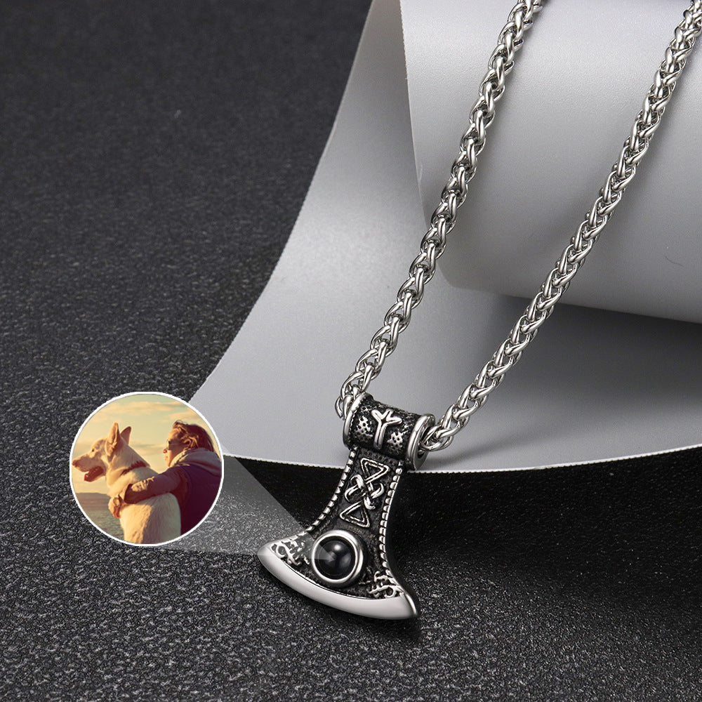 Personalized Axe Photo Projection Necklace