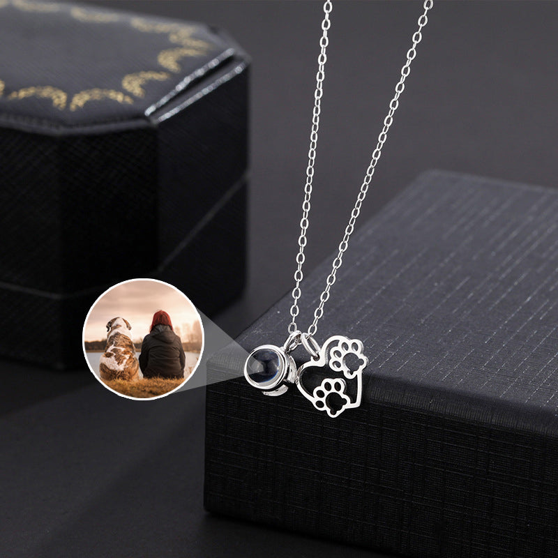 Personalized Photo Projection Necklace With Dog Paw