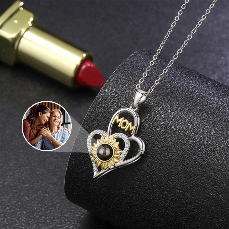 Personalized Heart Sunflower Projection Necklace For Mom