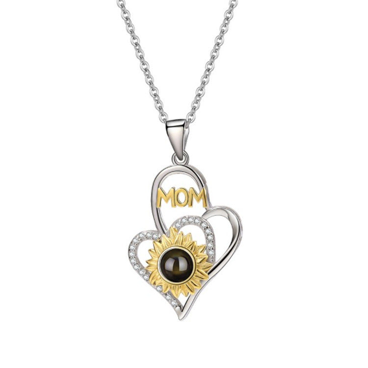 Personalized Heart Sunflower Projection Necklace For Mom