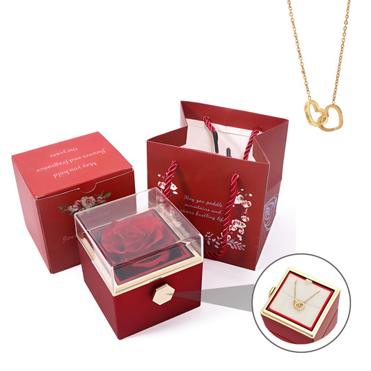 Ewige Rose Box mit eingravierter Halskette & Rose